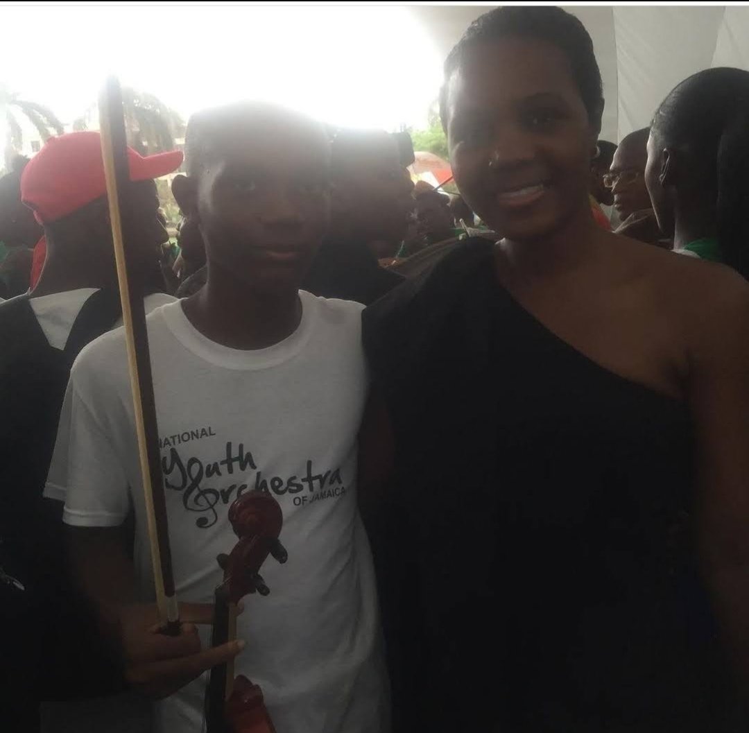 Kadine's son with the National Youth Orchestra of Jamaica